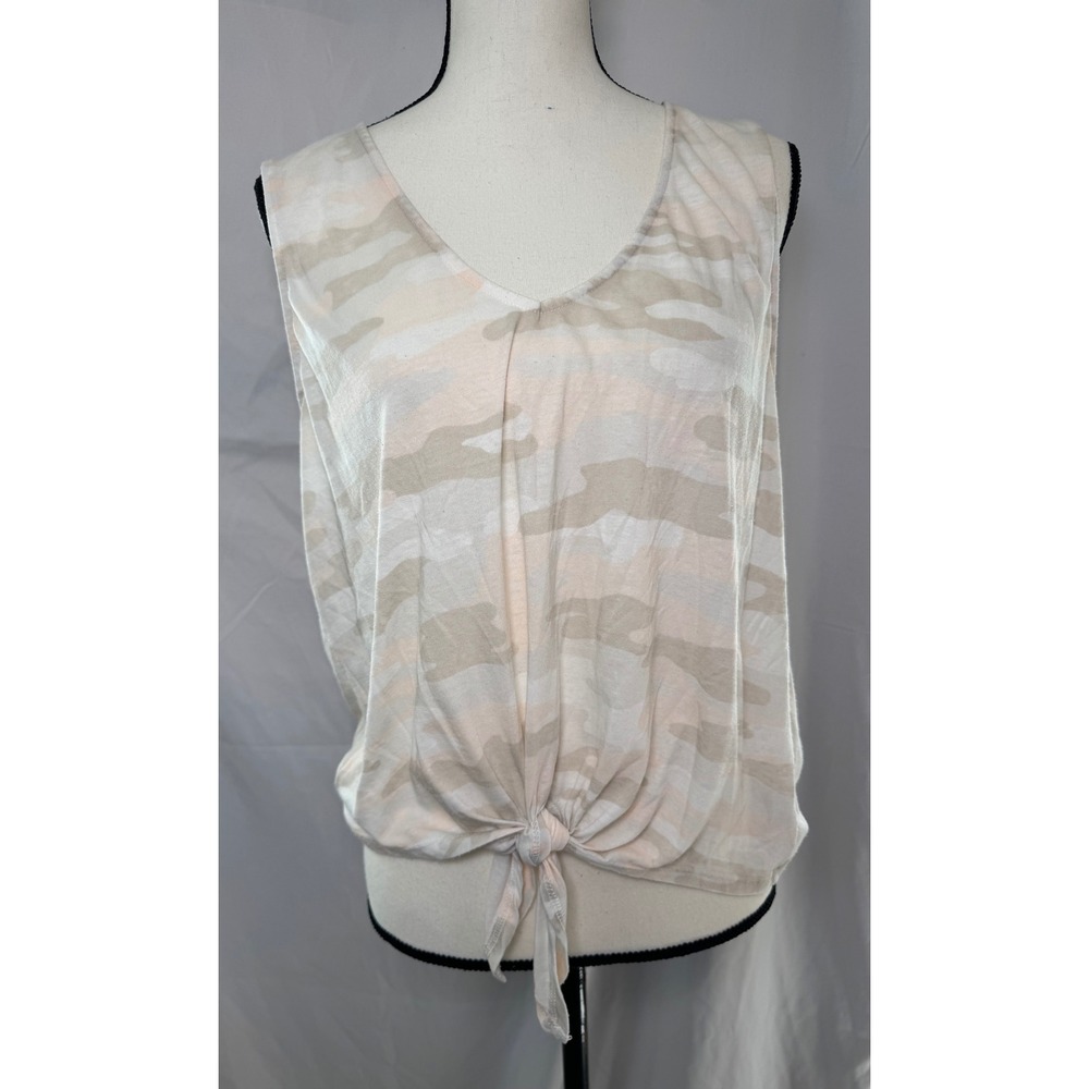 Lucky Brand Tank Top Womens L Pink Camo Excellent V-Neck Tie Front Burnout